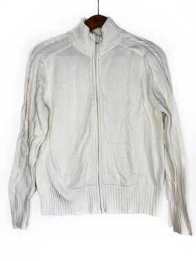 100% Cotton Cream Zip Cardigan Sweater Jacket by Vertical Design -M-